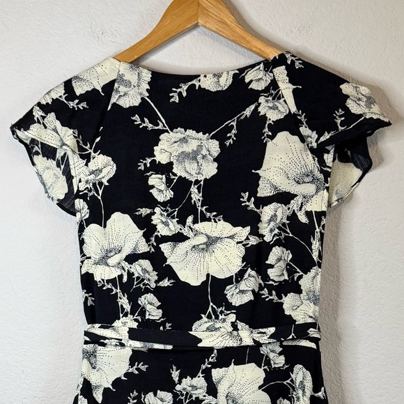 Free People French Quarter Black & Cream Floral Wrap Mini Dress Size Medium - Picture 9 of 13
